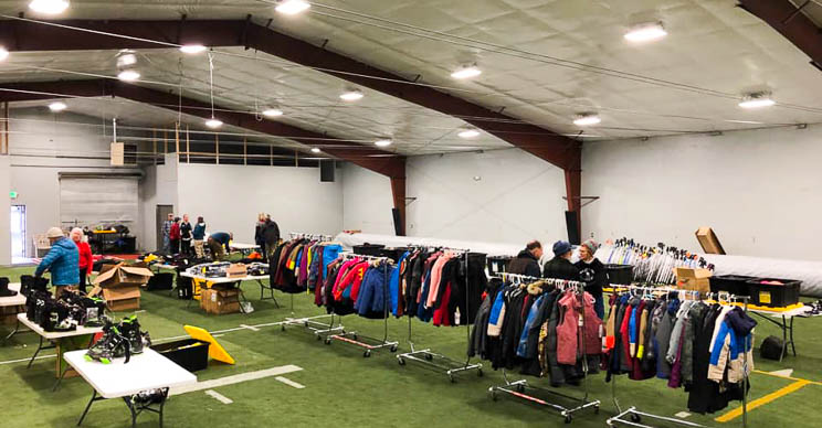 ski clothes inside the athletic center